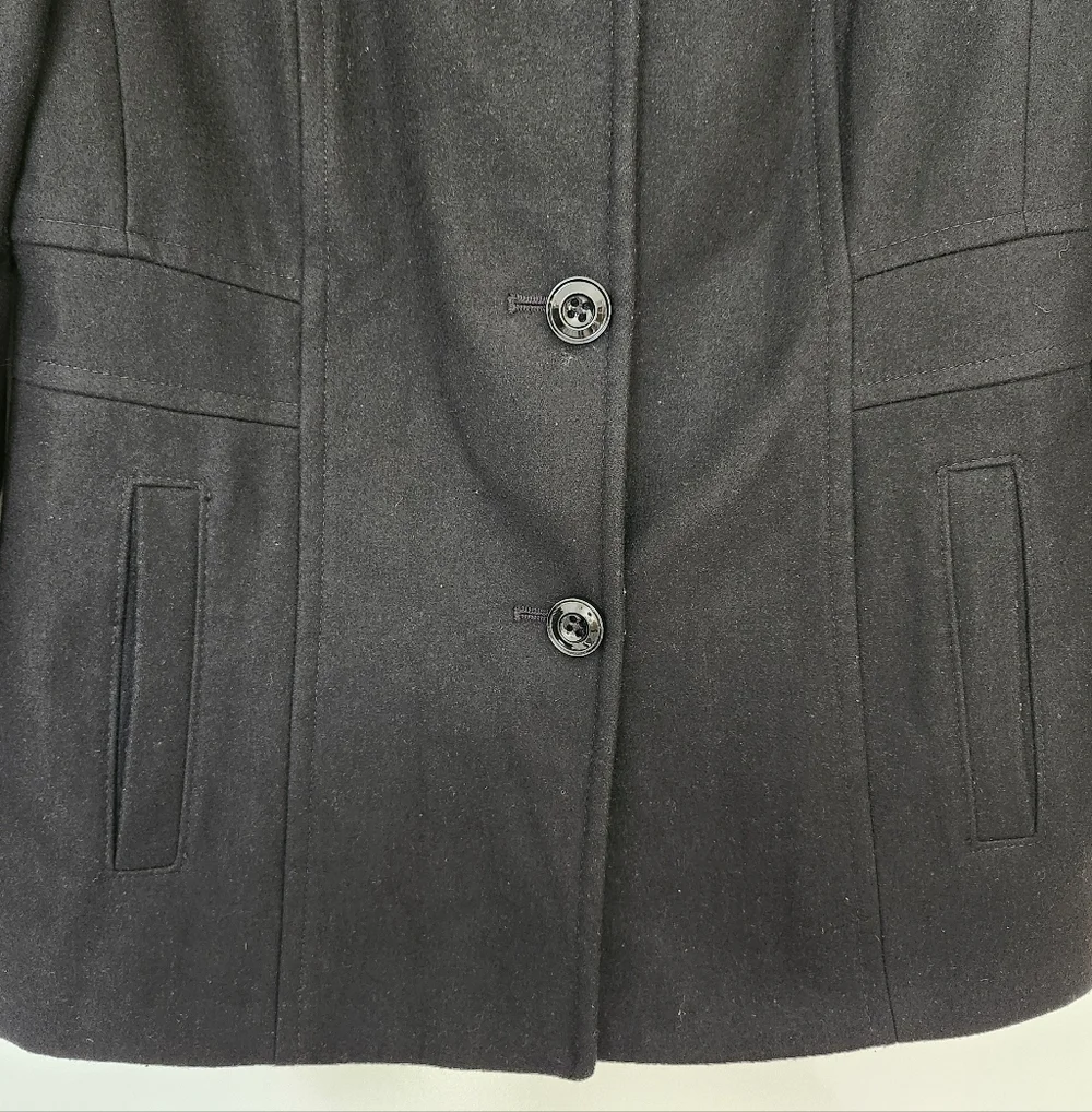 London Fog Wool Blend Black Peacoat Jacket Women’s Medium Classic Preppy